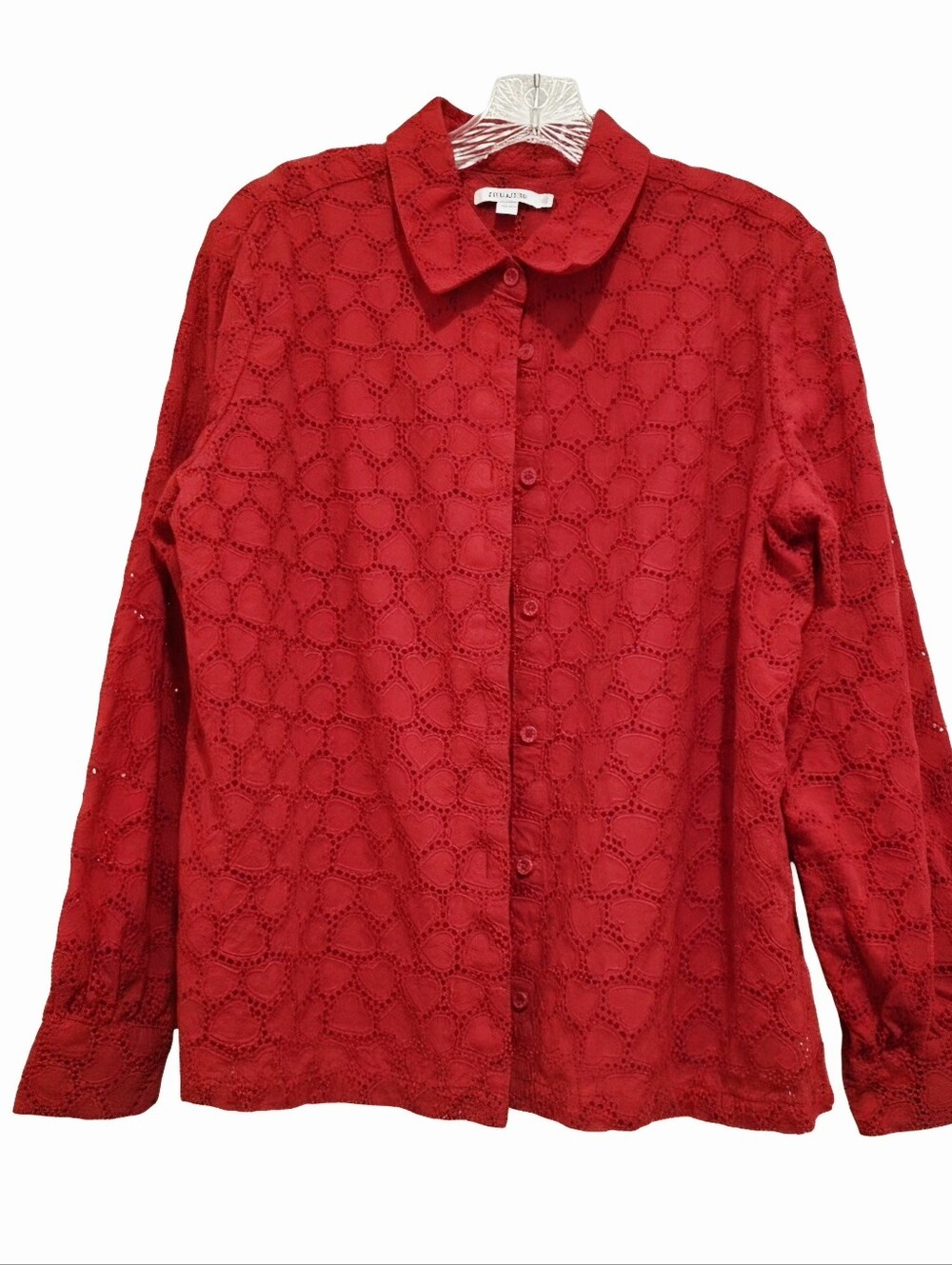 Chico's Red Eyelet Blouse Size 14 -- 100% Cotton